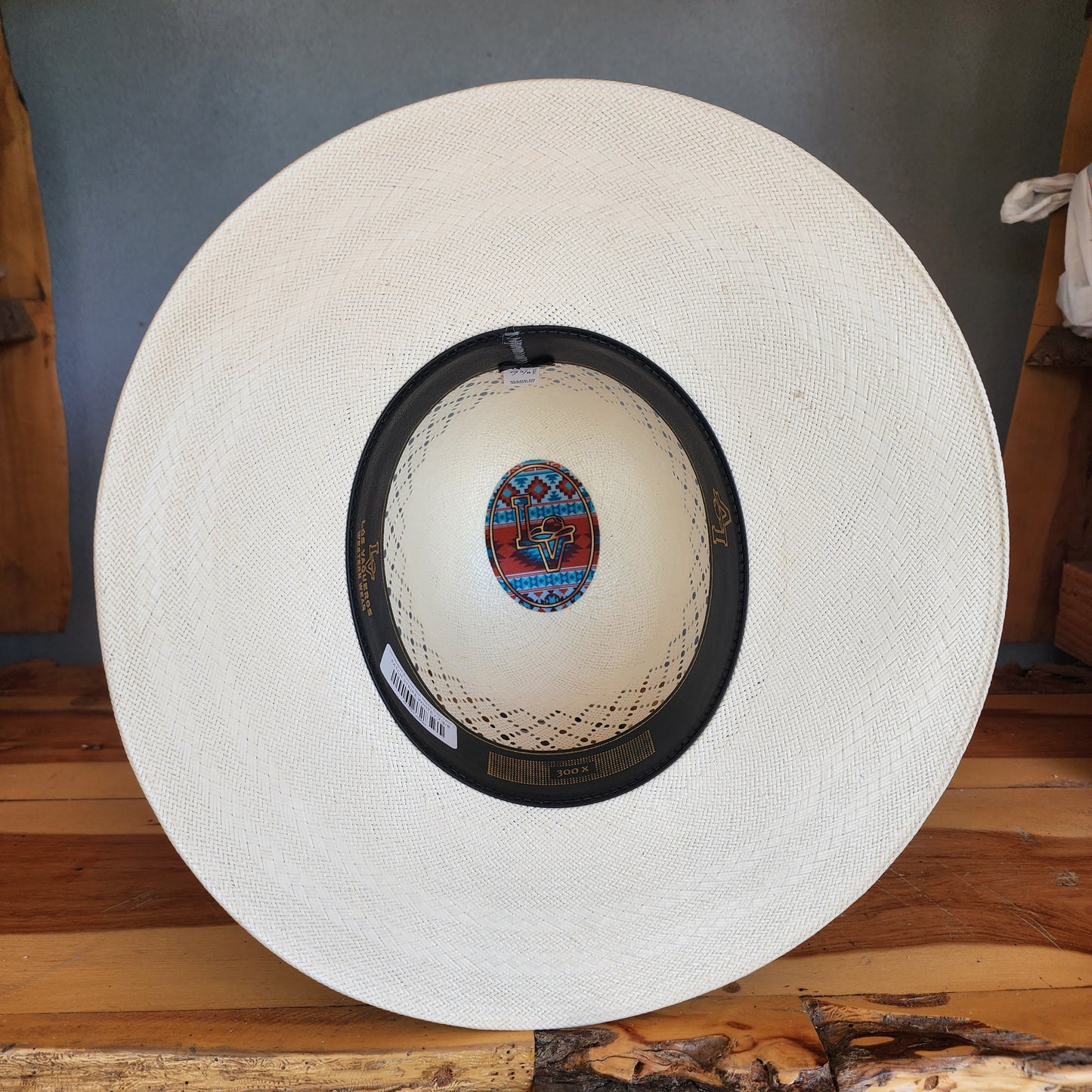 Los Vaqueros Straw Hat Open Regular Crown Patch Stripe White
