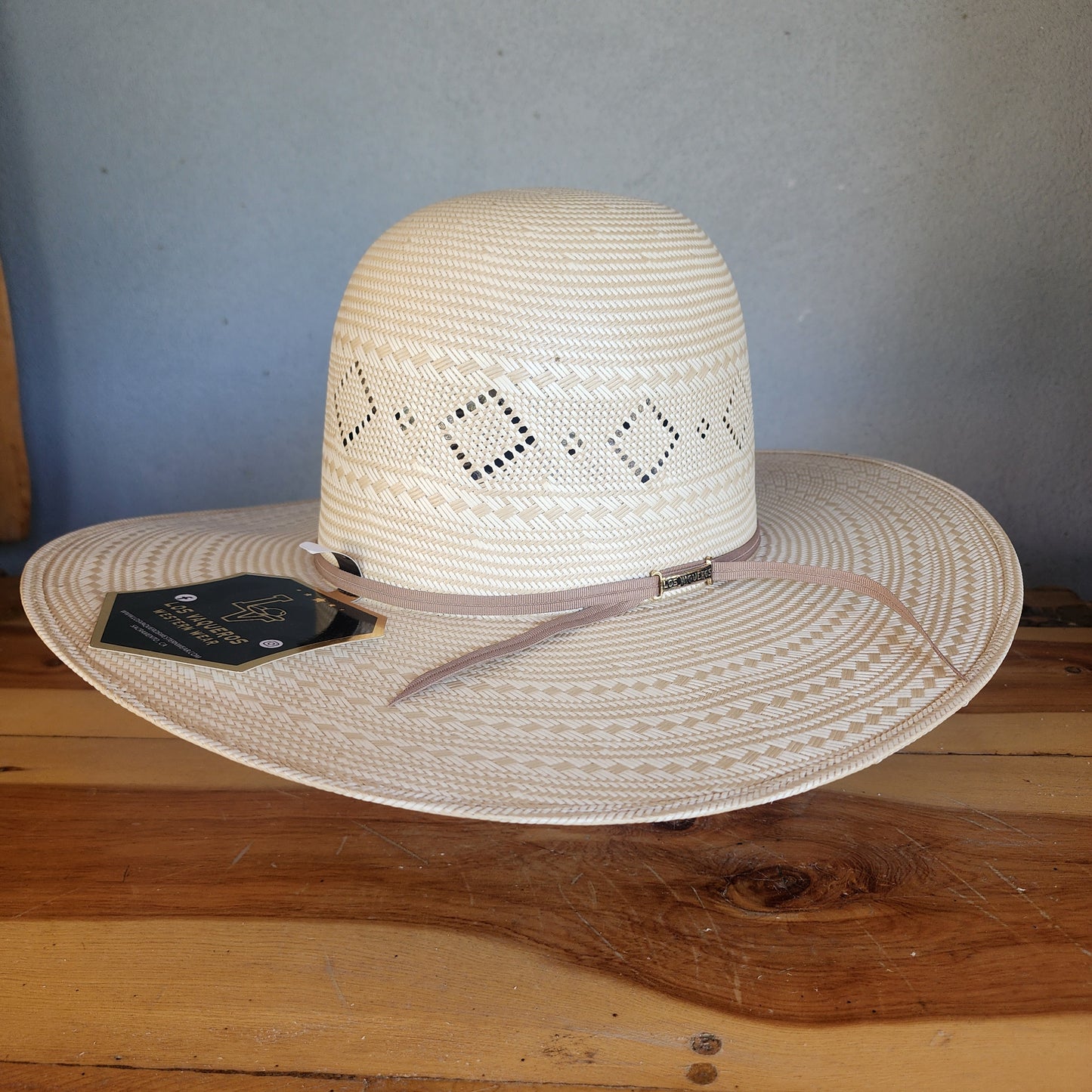 Los Vaqueros Straw Hat Open Regular Crown Diamond Ice Tan White