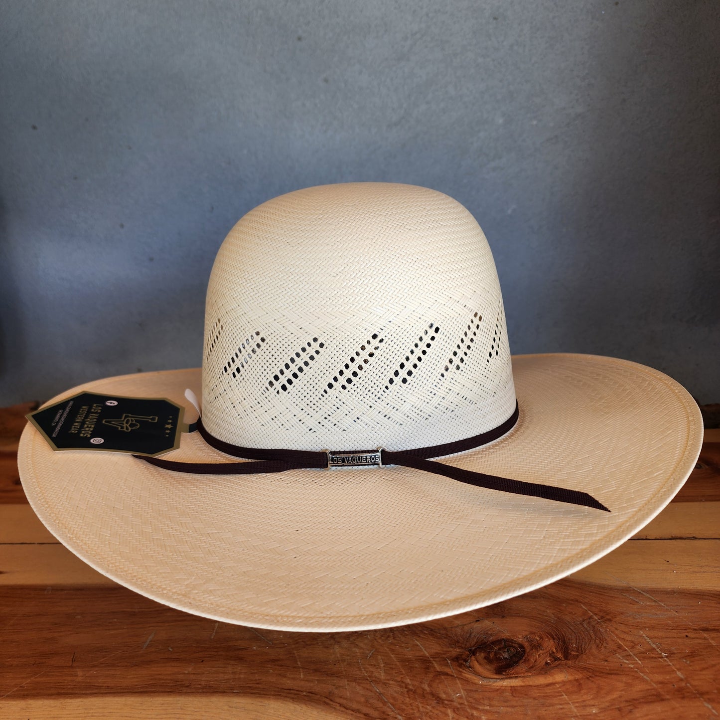 Los Vaqueros Straw Hat Open Regular Crown Stripes White