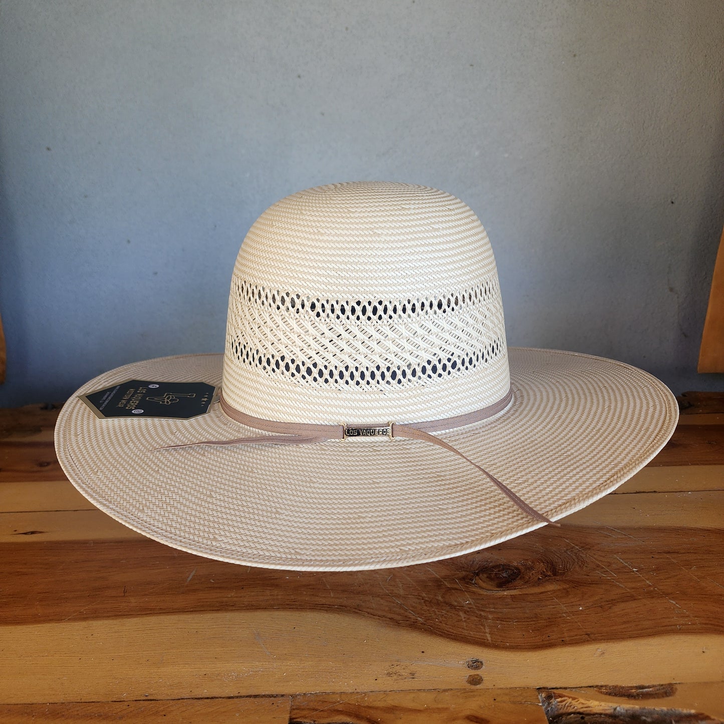 Los Vaqueros Straw Hat Open Regular Crown Corral Tan White