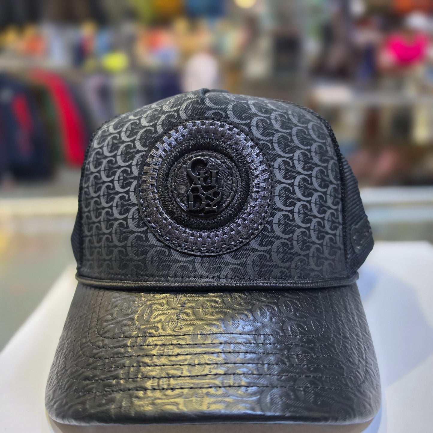 Cuadra Black Metal Patch Leather Cap Snapback CP019
