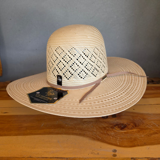 Los Vaqueros Straw Hat Open Regular Crown Shooting Diamond Tan White