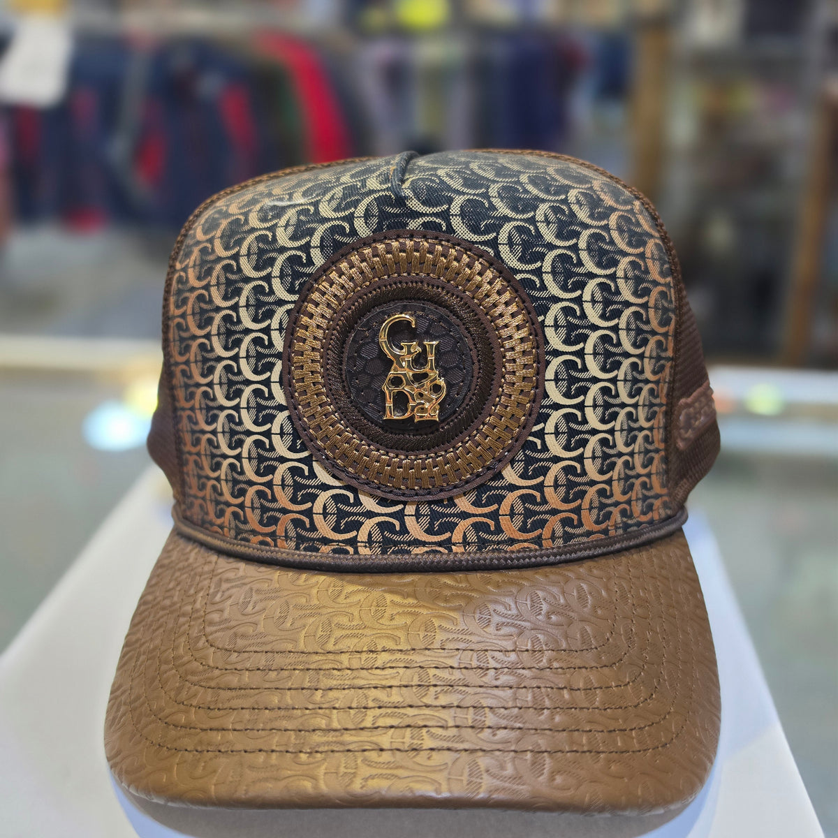 Cuadra Brown Metal Patch Leather Cap Snapback CP010
