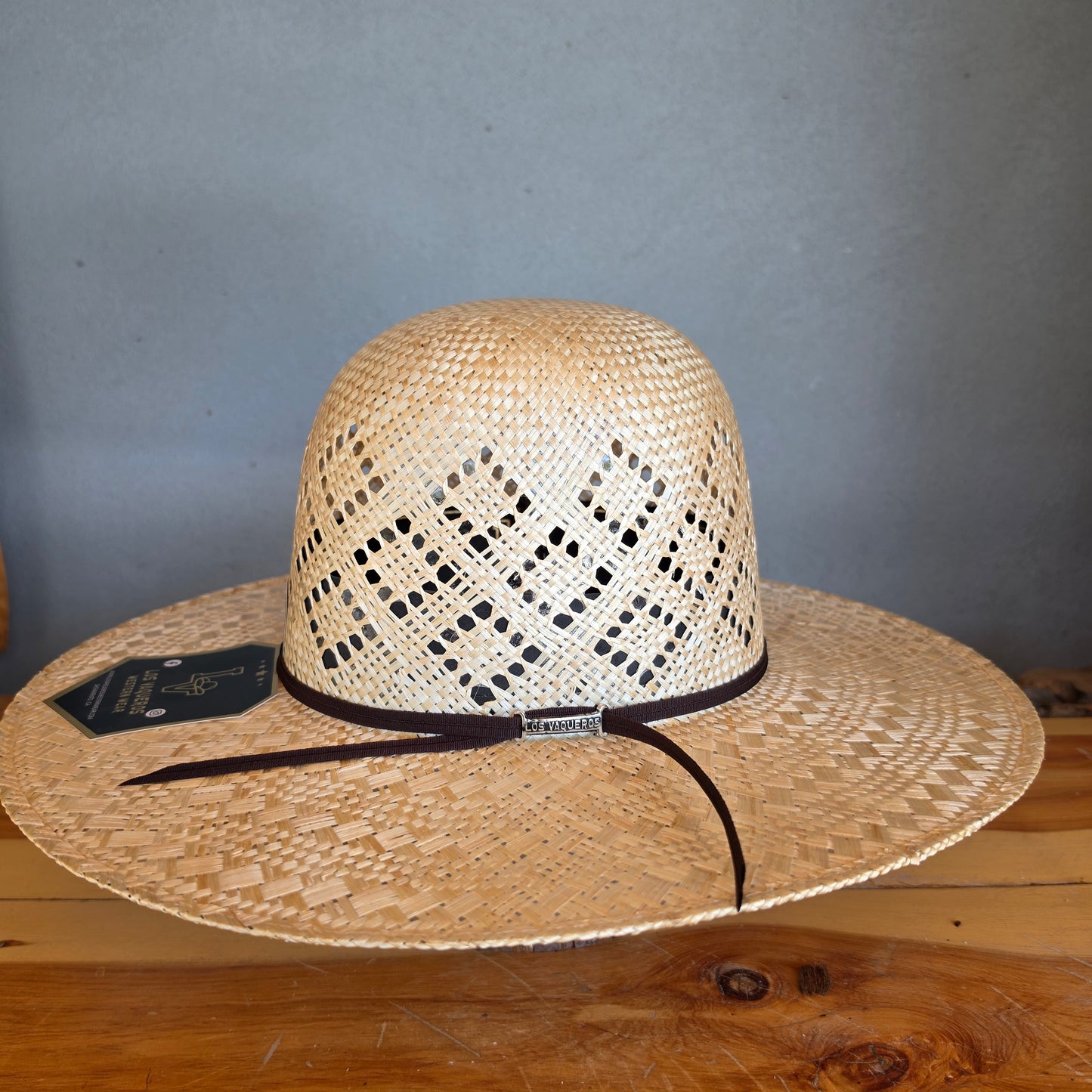 Los Vaqueros Straw Hat Open Regular Crown Sisal Cuadros Tan