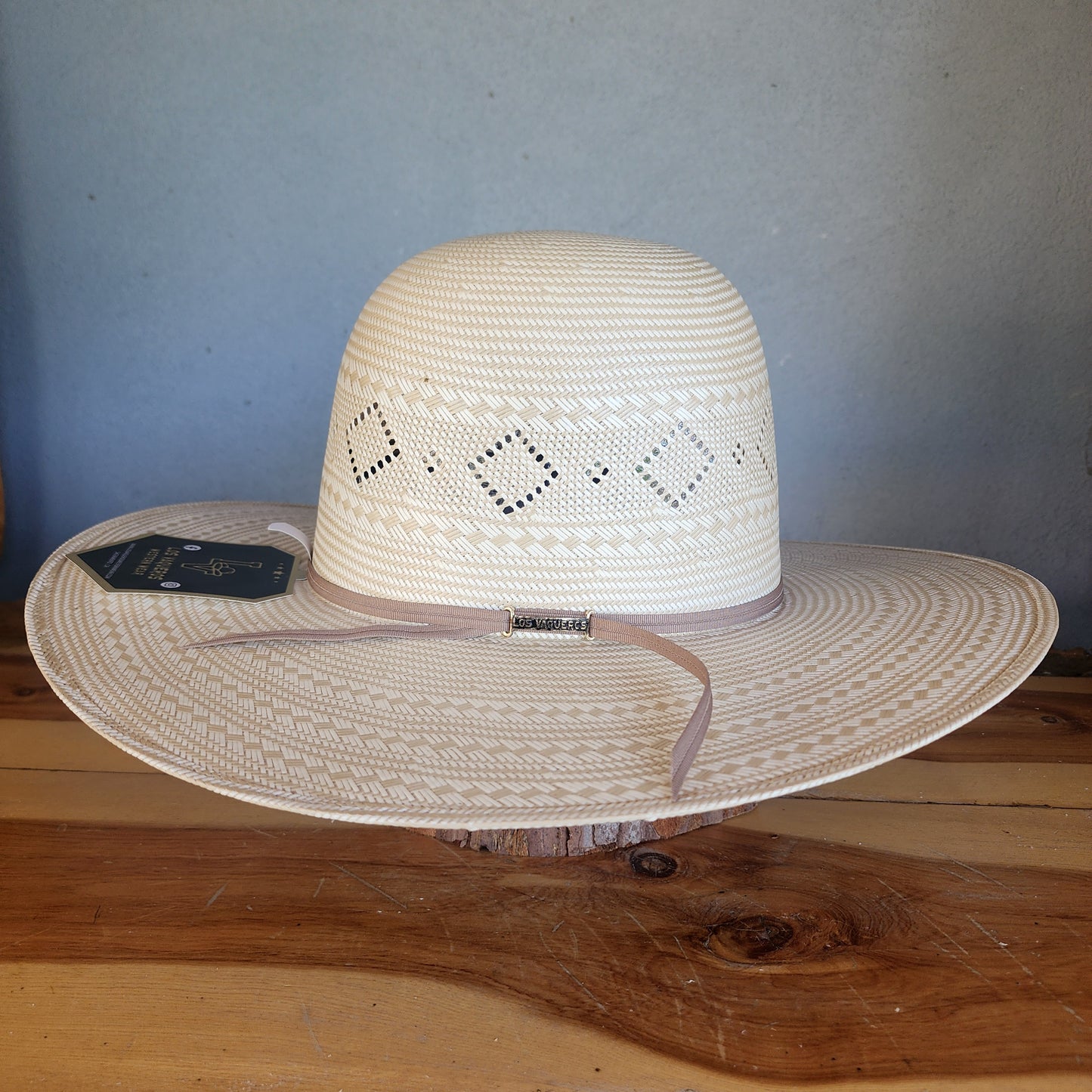 Los Vaqueros Straw Hat Open Regular Crown Diamond Ice Tan White