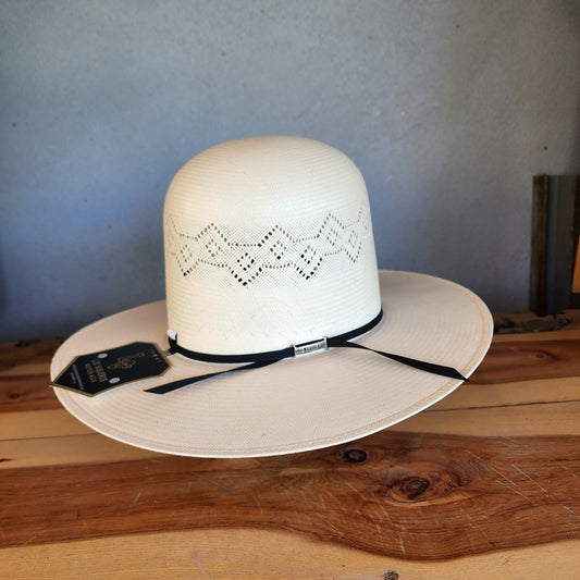 Los Vaqueros Straw Hat Open Tall Crown Floating Diamonds White