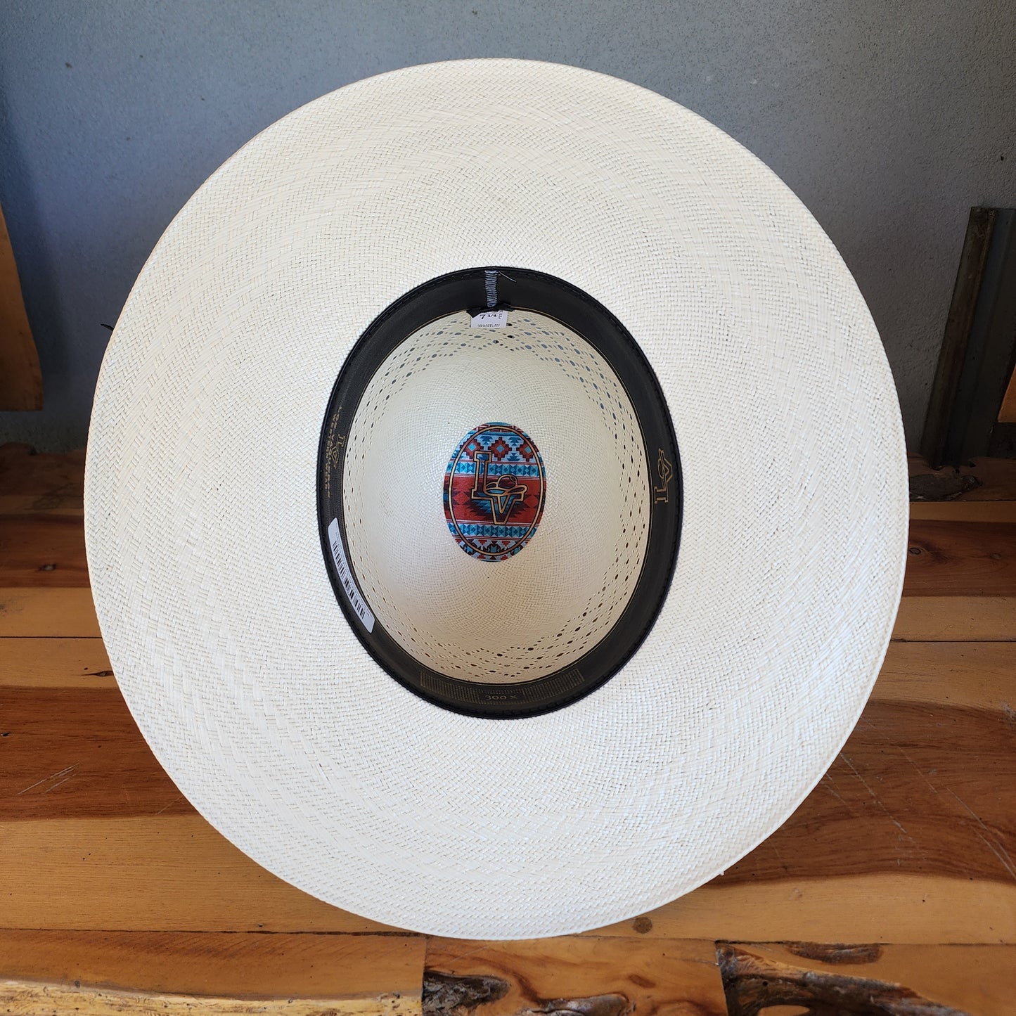 Los Vaqueros Straw Hat Open Tall Crown Patch Stripe White