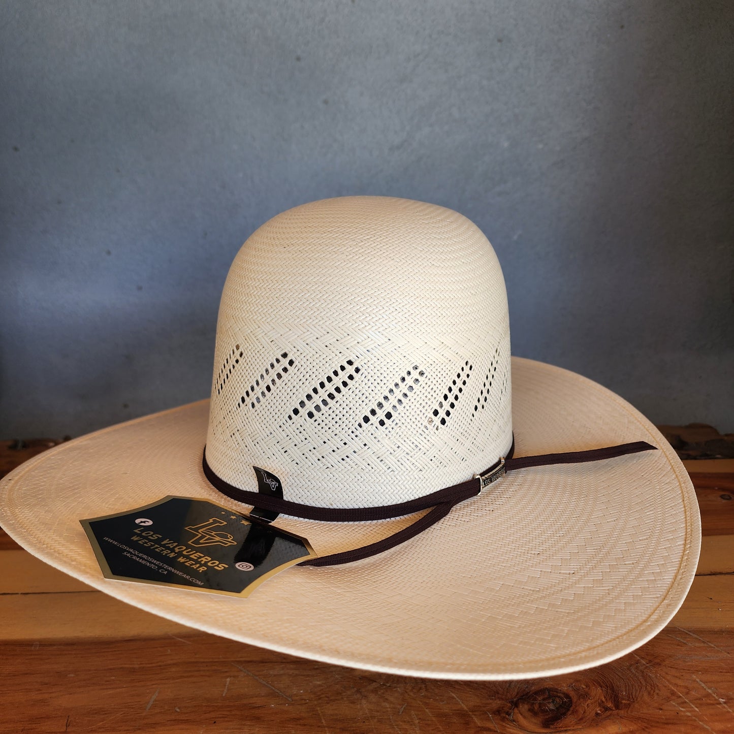 Los Vaqueros Straw Hat Open Regular Crown Stripes White