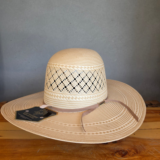 Los Vaqueros Straw Hat Open Regular Crown Patch Stripe Tan White