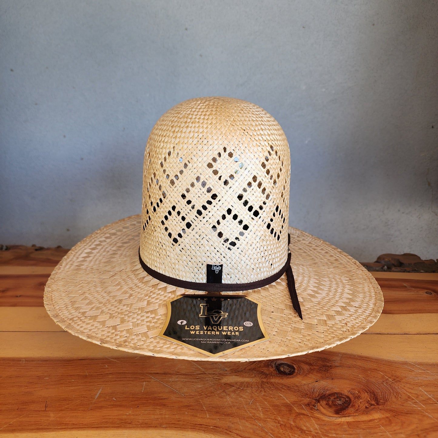 Los Vaqueros Straw Hat Open Tall Crown Sisal Cuadros Tan