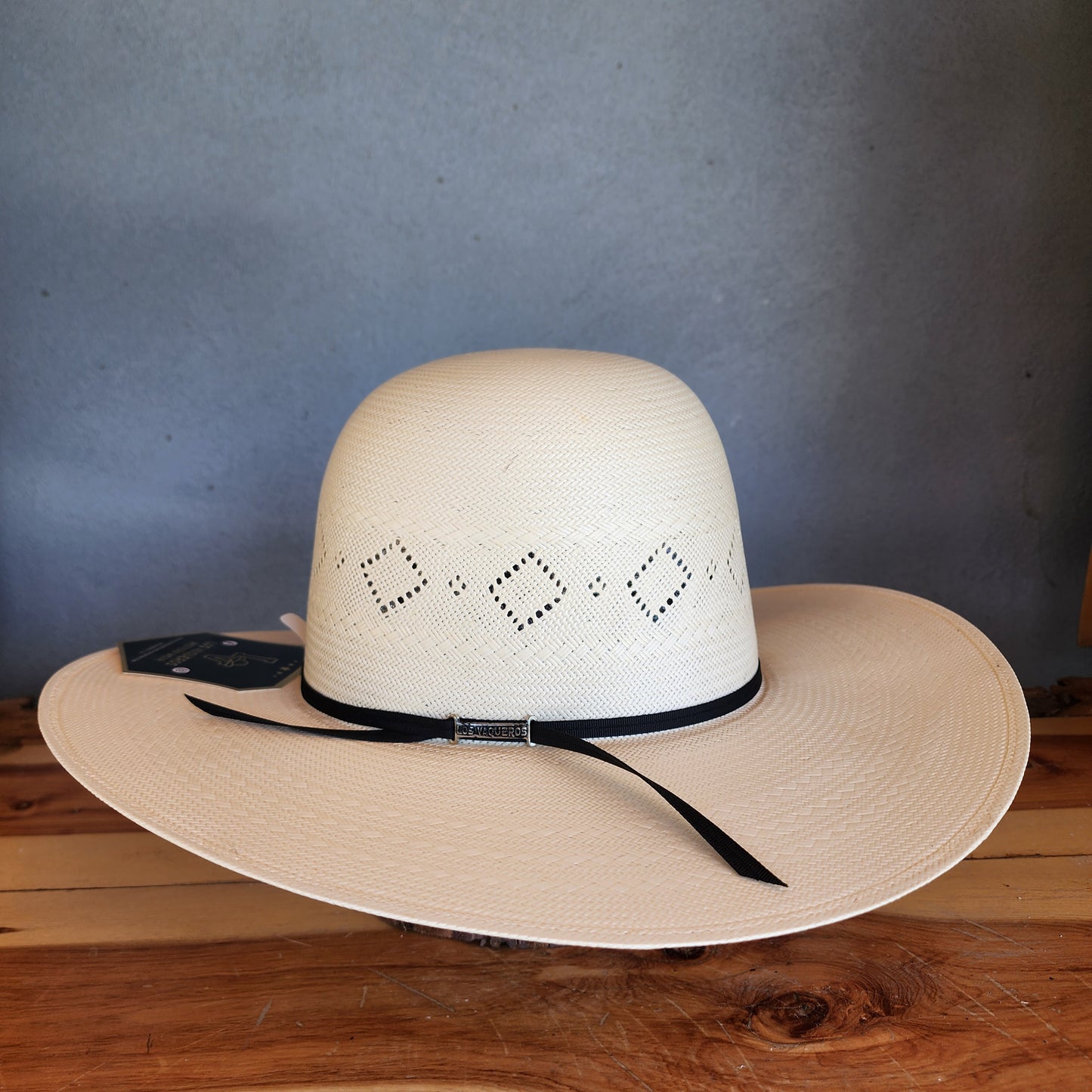 Los Vaqueros Straw Hat Open Regular Crown Diamond Ice White