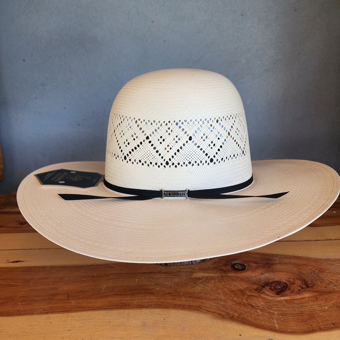 Los Vaqueros Straw Hat Open Regular Crown Four In A Diamond White