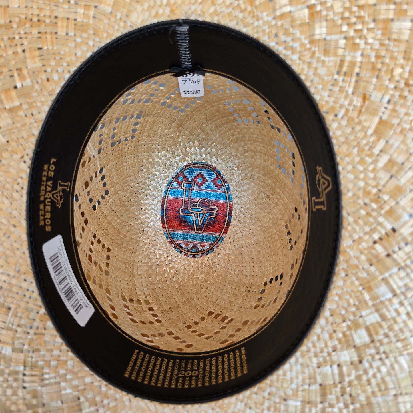 Los Vaqueros Straw Hat Open Regular Crown Sisal Cuadros Tan