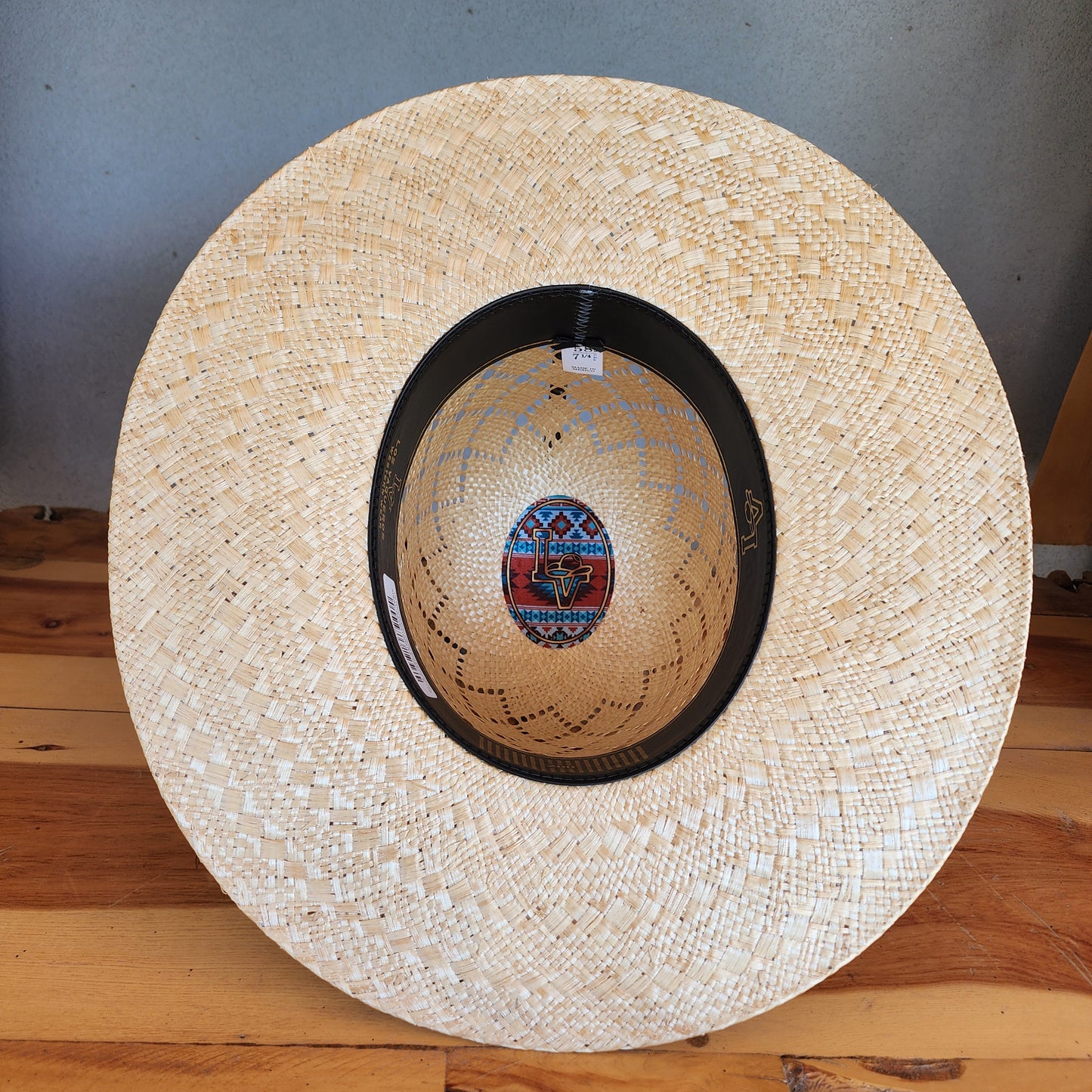 Los Vaqueros Straw Hat Open Tall Crown Sisal Patchwork Tan