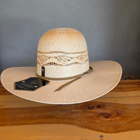 Los Vaqueros Straw Hat Open Regular Crown Bangora Stars White Copper