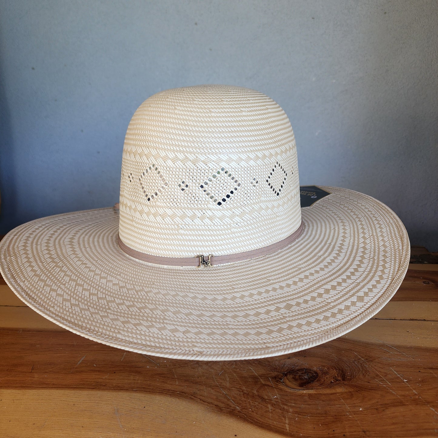 Los Vaqueros Straw Hat Open Regular Crown Diamond Ice Tan White