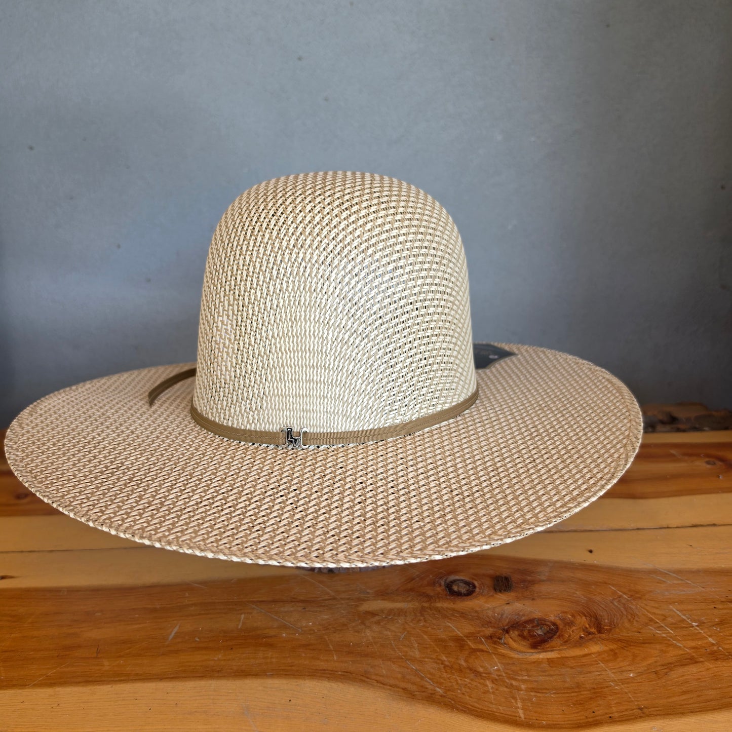 Los Vaqueros Straw Hat Open Regular Crown Straw Weave Tan Green
