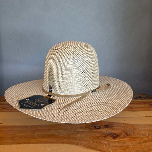 Los Vaqueros Straw Hat Open Regular Crown Straw Weave Tan Green