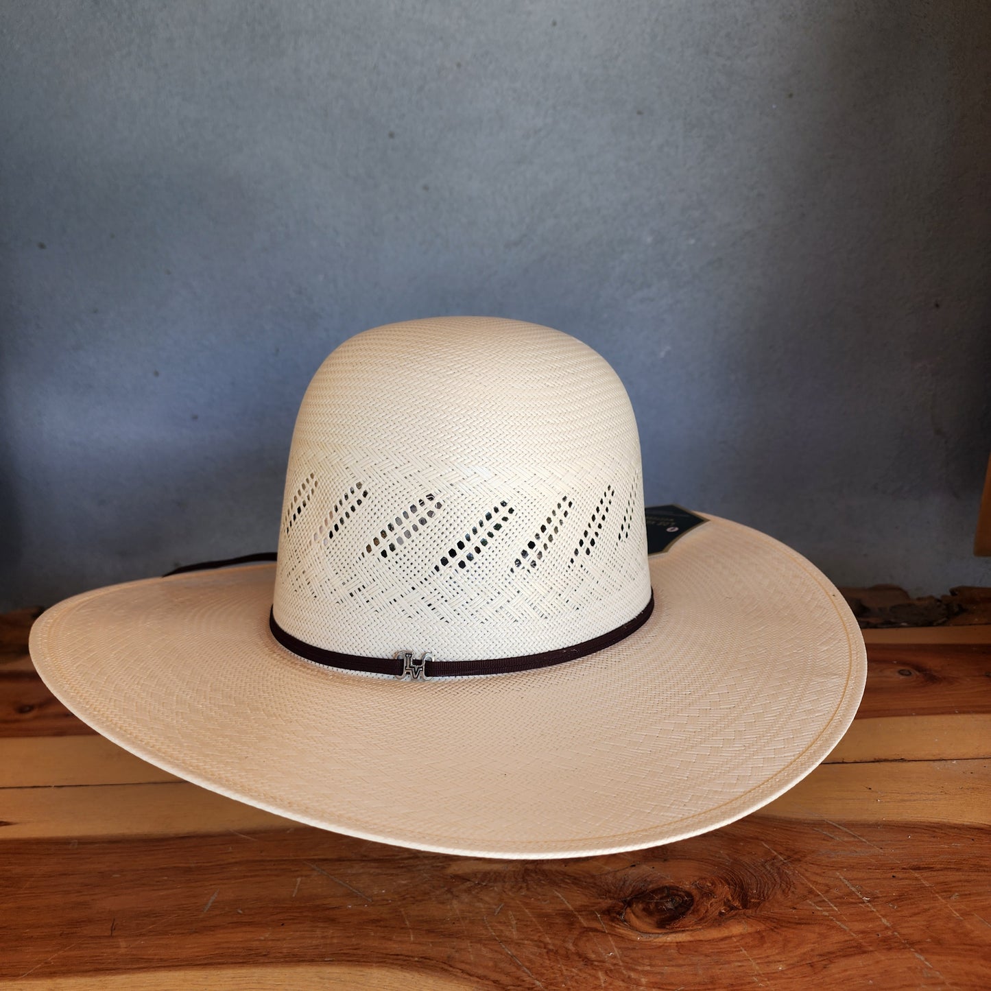Los Vaqueros Straw Hat Open Regular Crown Stripes White