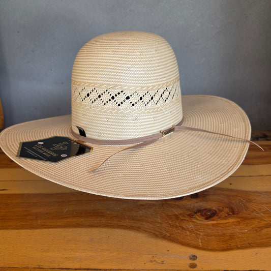 Los Vaqueros Straw Hat Open Regular Crown Diamond Stripe Tan White