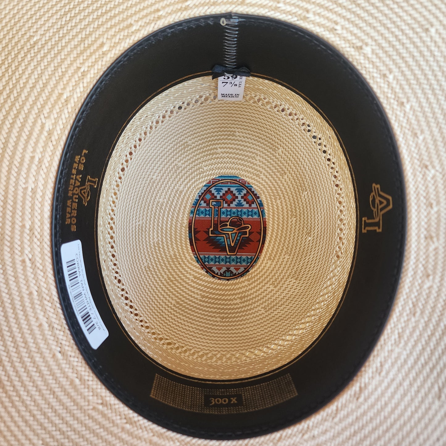 Los Vaqueros Straw Hat Open Regular Crown Corral Tan White