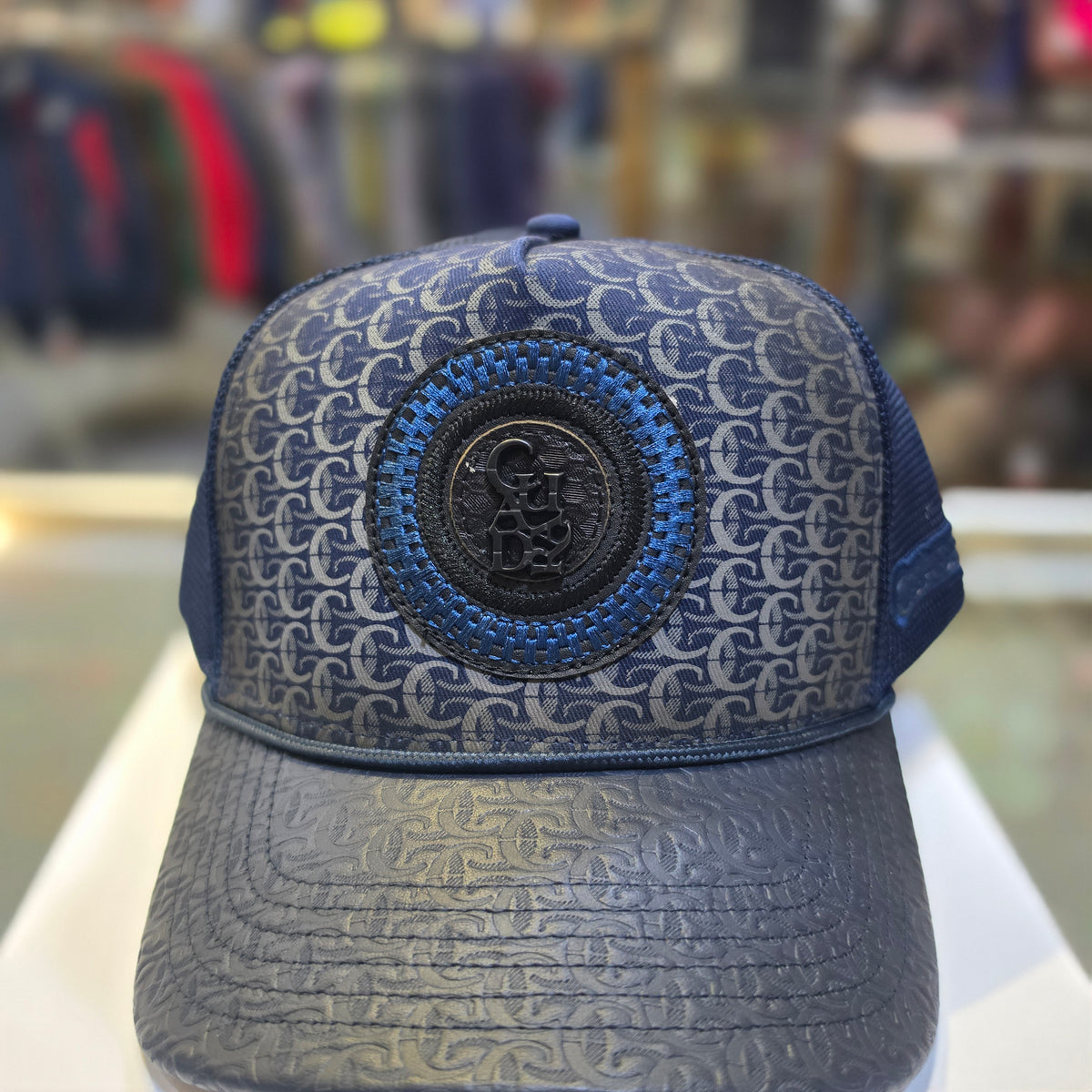 Cuadra Navy Blue Metal Patch Leather Cap Snapback CP011
