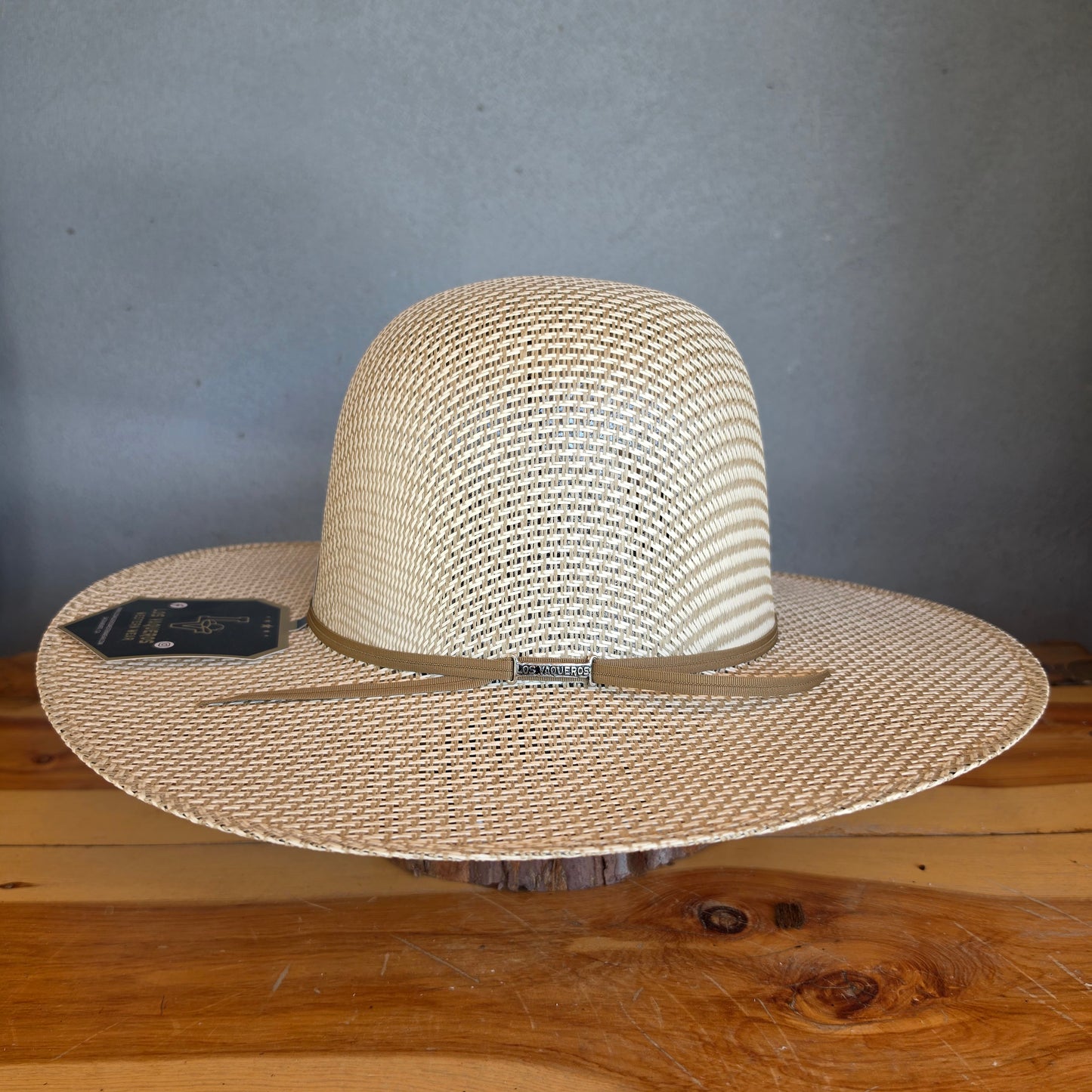 Los Vaqueros Straw Hat Open Regular Crown Straw Weave Tan Green