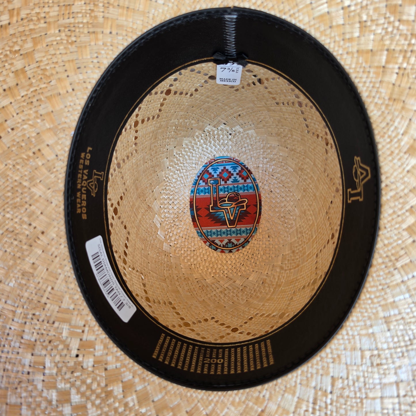 Los Vaqueros Straw Hat Open Regular Crown Sisal Diamonds Tan