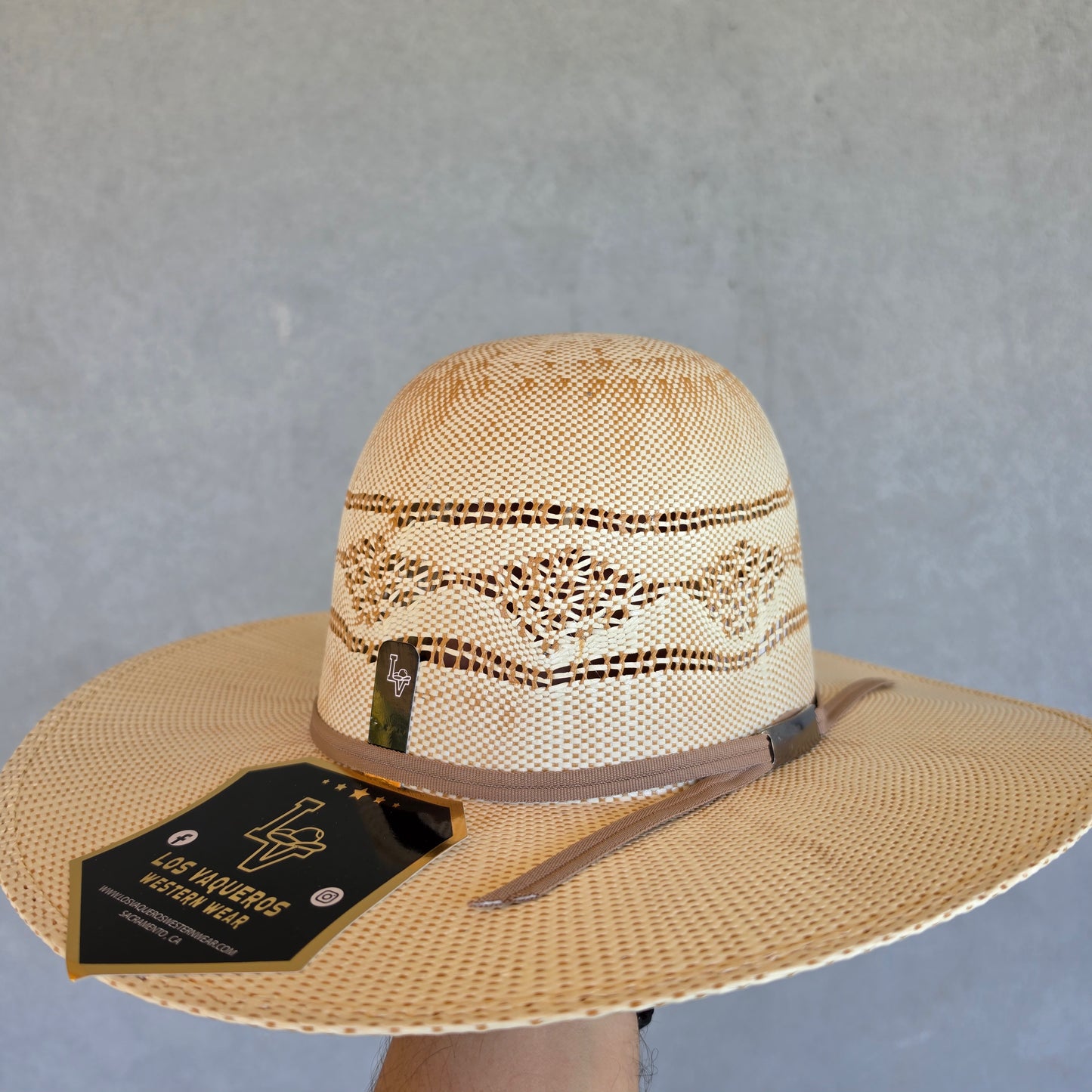 Los Vaqueros Kids Straw Hat Open Regular Crown Bangora Stars White Copper