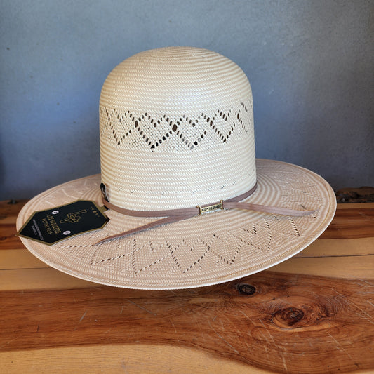 Los Vaqueros Straw Hat Open Tall Crown Hearts Tan White