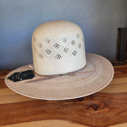 Los Vaqueros Straw Hat Open Tall Crown Diamond Conley Tan White