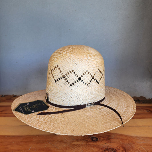 Los Vaqueros Straw Hat Open Tall Crown Sisal Diamonds Tan