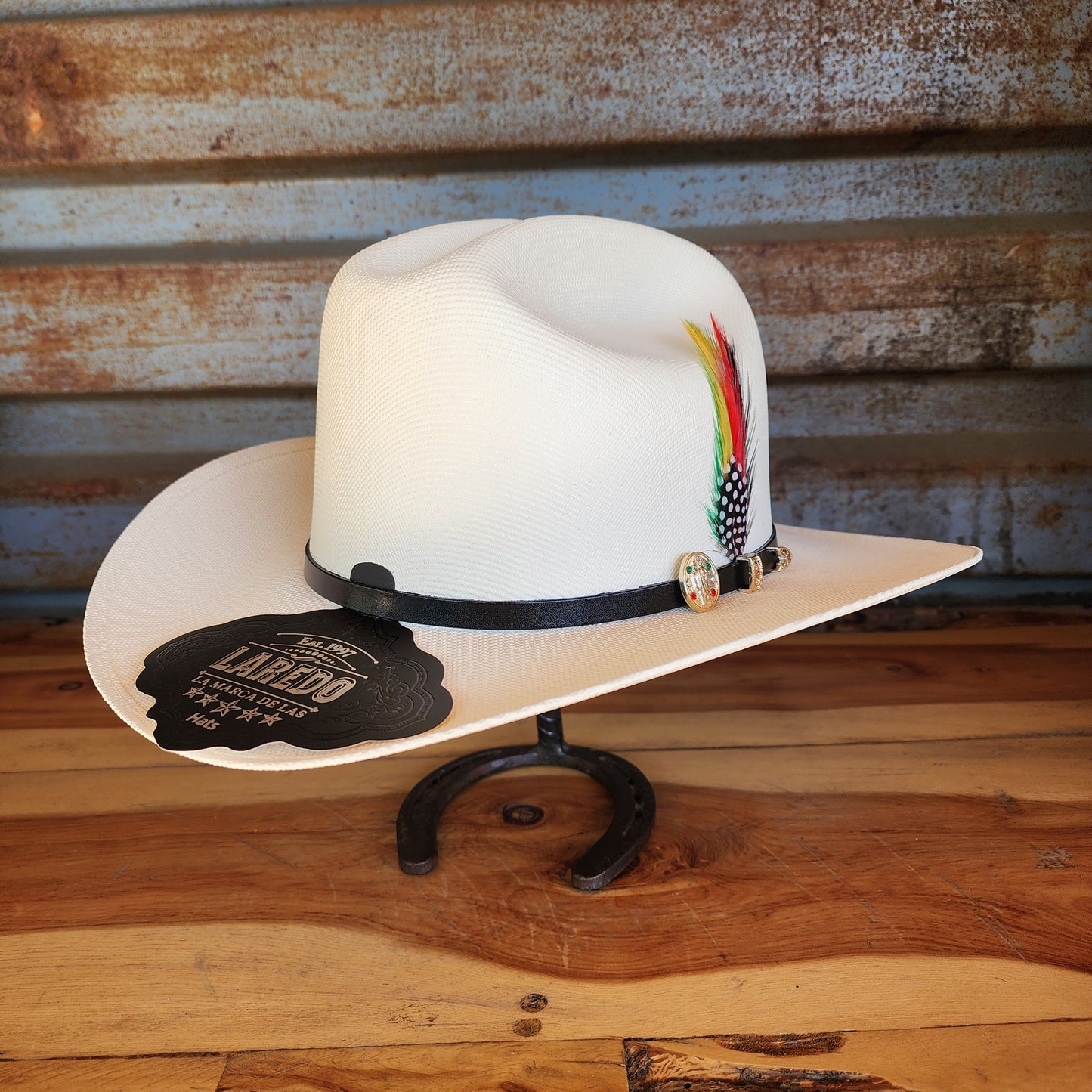 Laredo Straw Hat Telar "San Judas Tadeo" Regular Crown 1000x Estilo Sinaloa WHITE/BLACK
