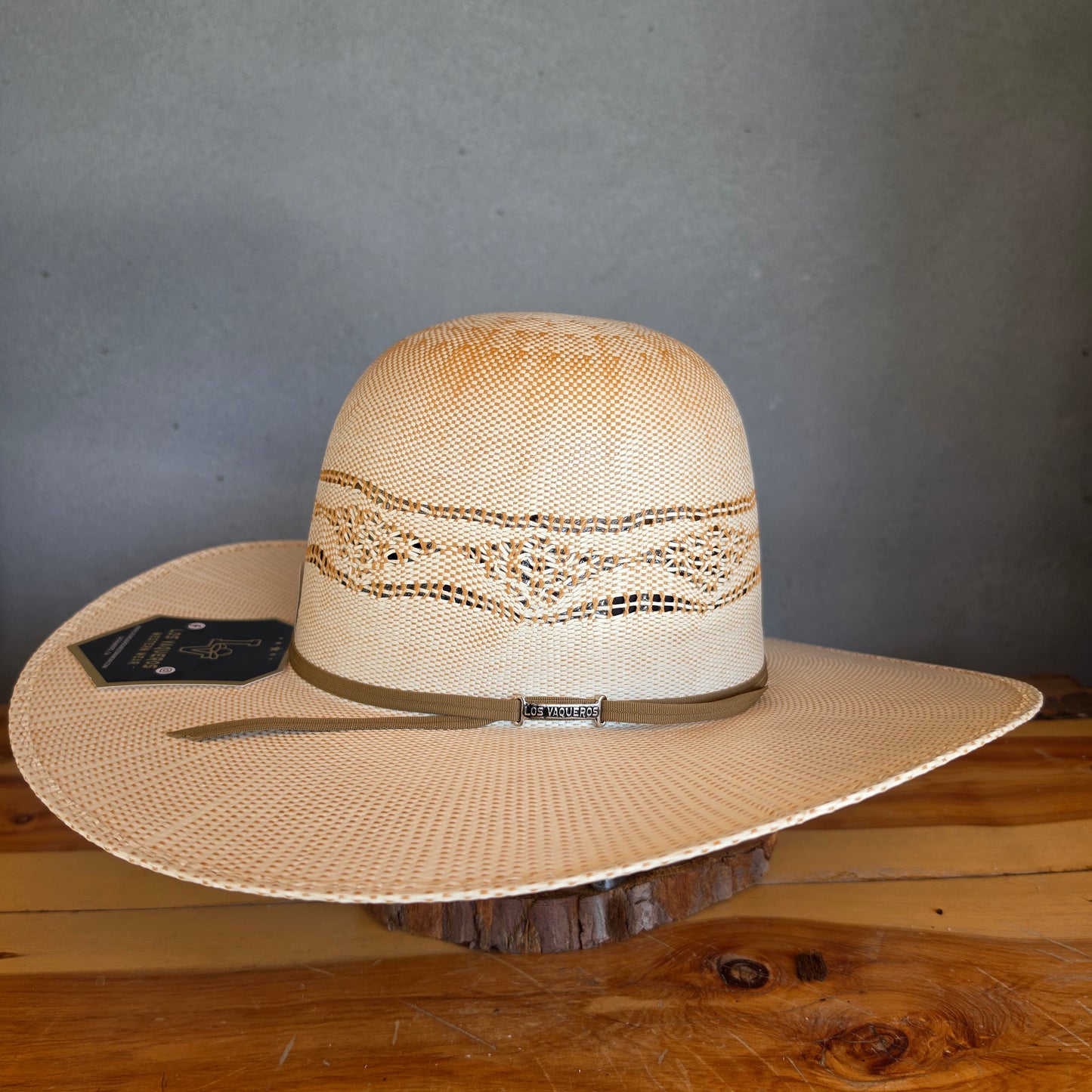 Los Vaqueros Straw Hat Open Regular Crown Bangora Stars White Copper