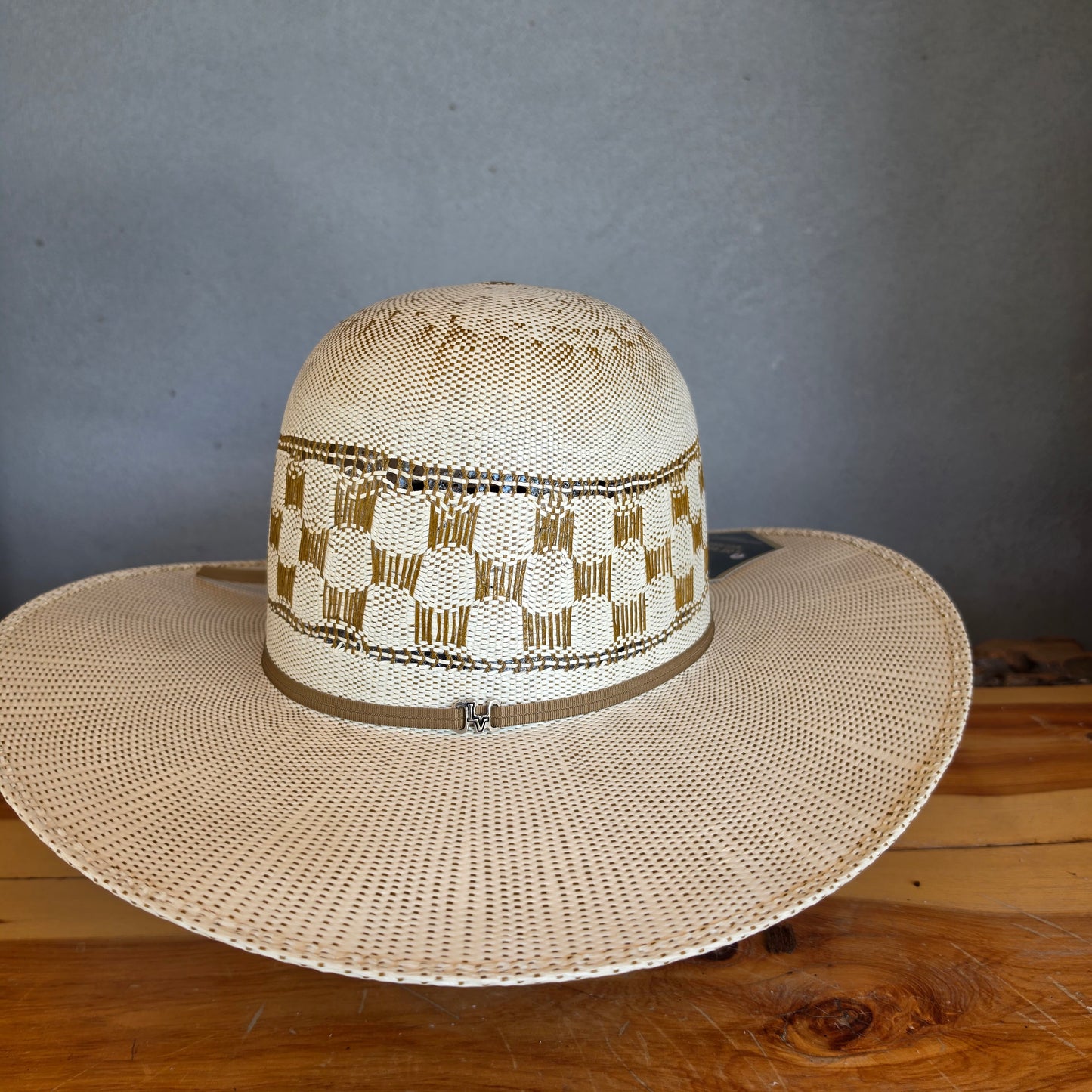 Los Vaqueros Straw Hat Open Regular Crown Bangora Chess Tan Brown