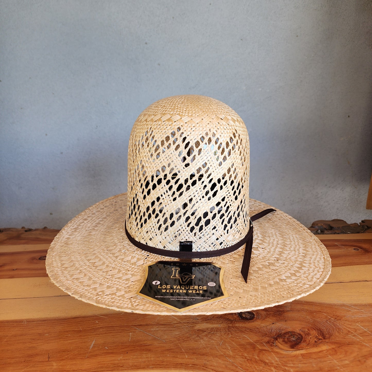 Los Vaqueros Straw Hat Open Tall Crown Sisal Waves Tan