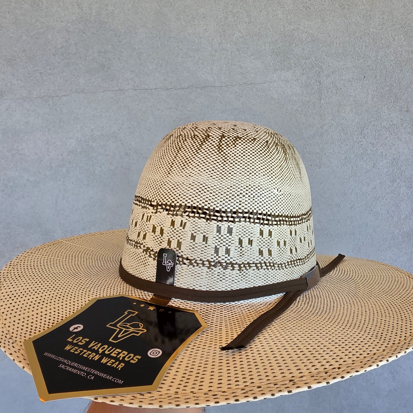 Los Vaqueros Kids Straw Hat Open Regular Crown Bangora Chess Tan Olive
