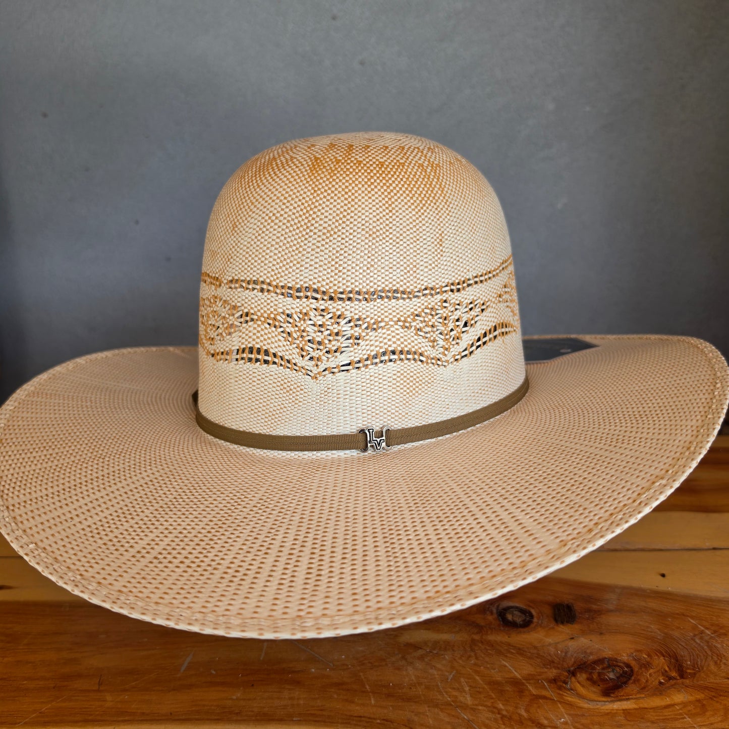 Los Vaqueros Straw Hat Open Regular Crown Bangora Stars White Copper