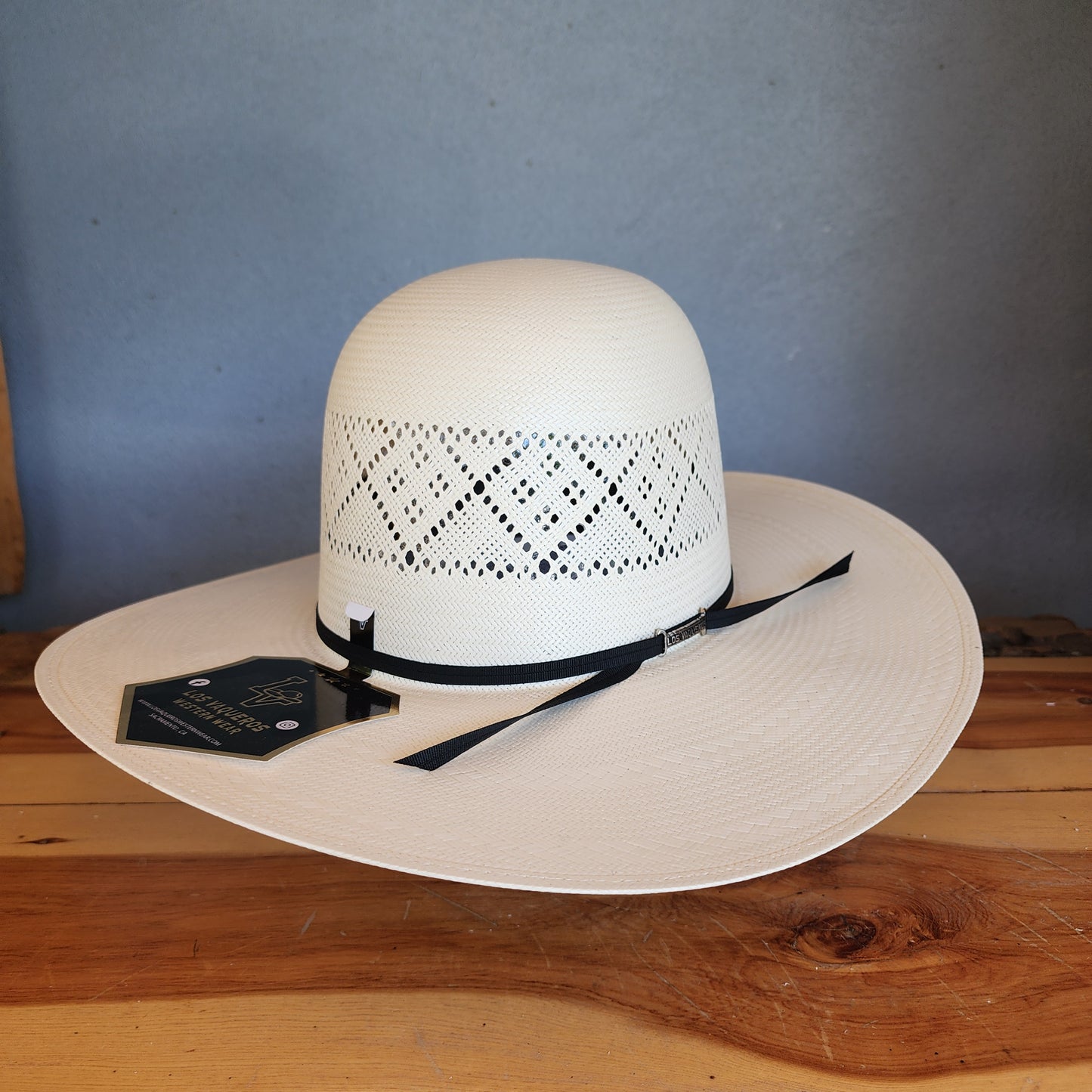 Los Vaqueros Straw Hat Open Regular Crown Four In A Diamond White