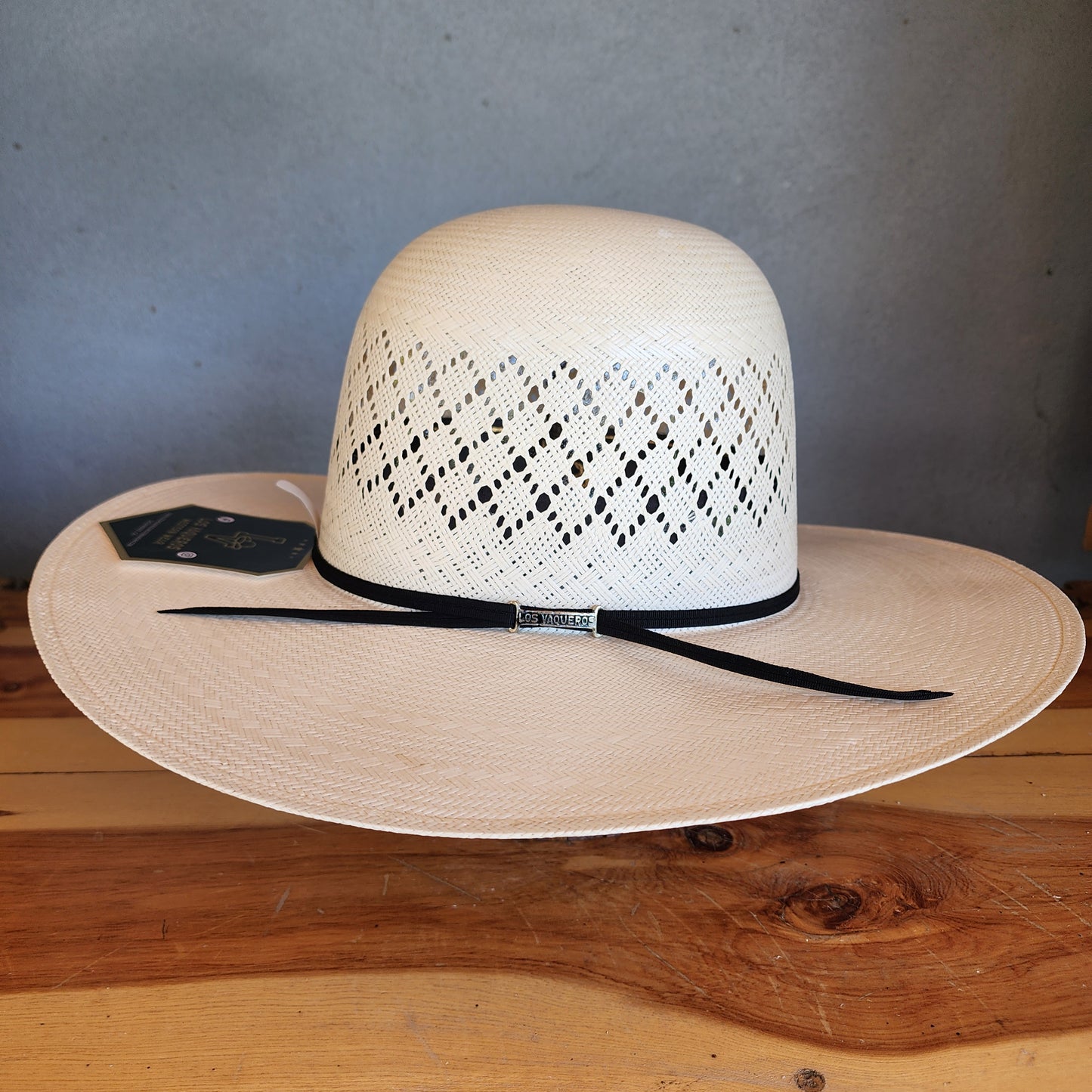 Los Vaqueros Straw Hat Open Regular Crown Patch Stripe White