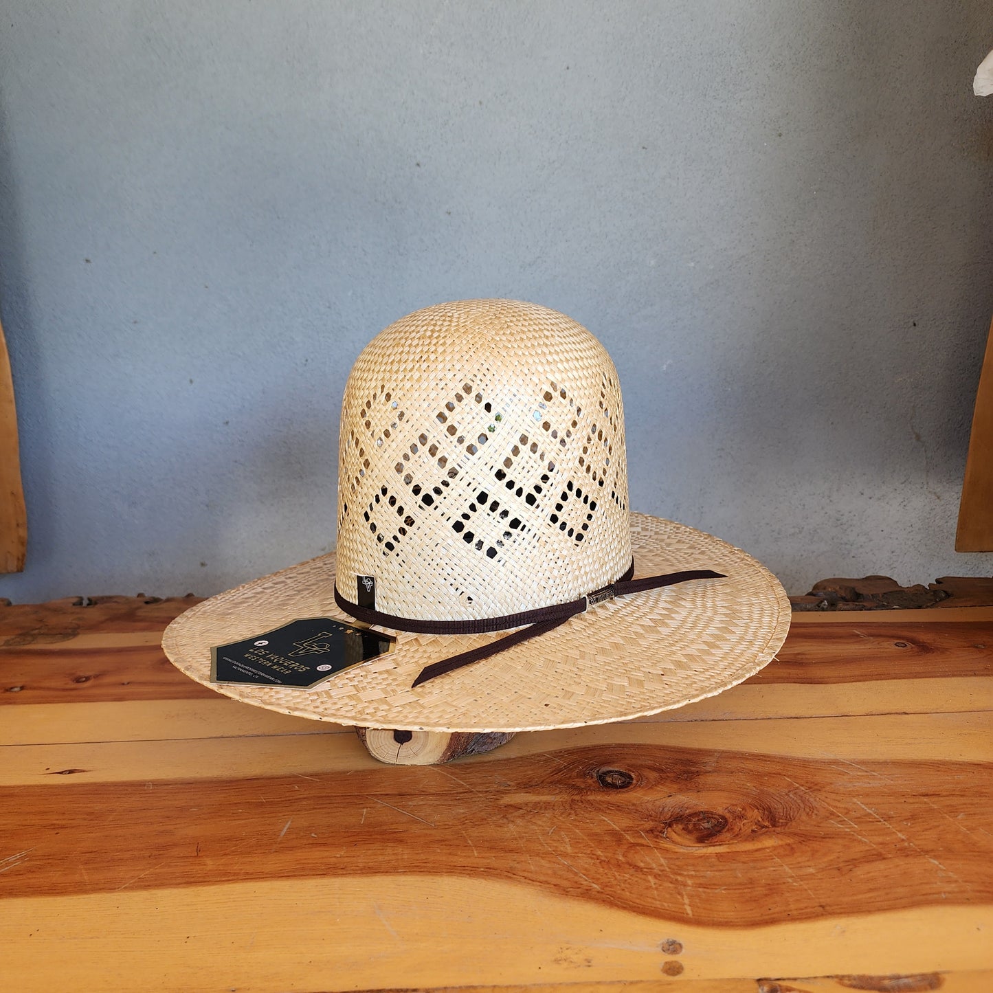 Los Vaqueros Straw Hat Open Tall Crown Sisal Cuadros Tan