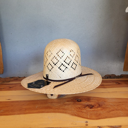 Los Vaqueros Straw Hat Open Tall Crown Sisal Cuadros Tan