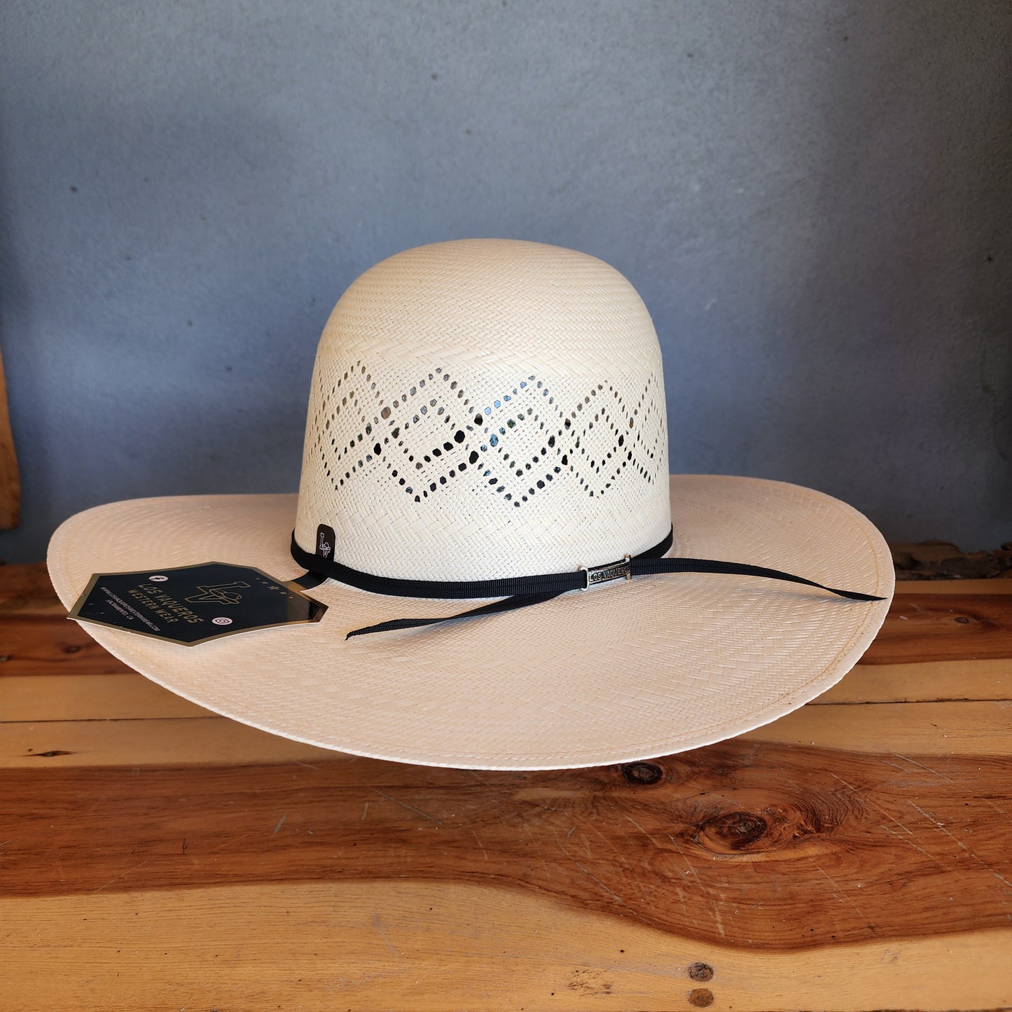 Los Vaqueros Straw Hat Open Regular Crown Double Diamond White