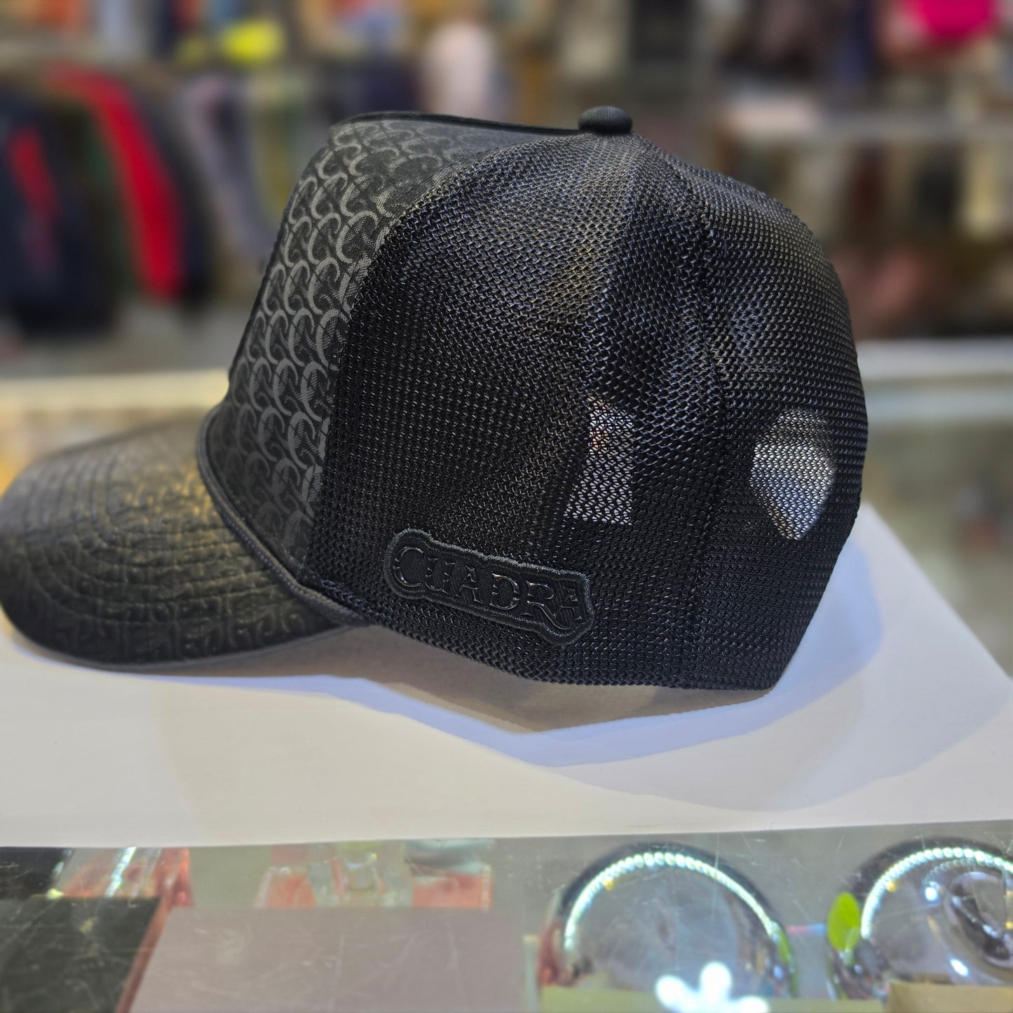 Cuadra Black Metal Patch Leather Cap Snapback CP019