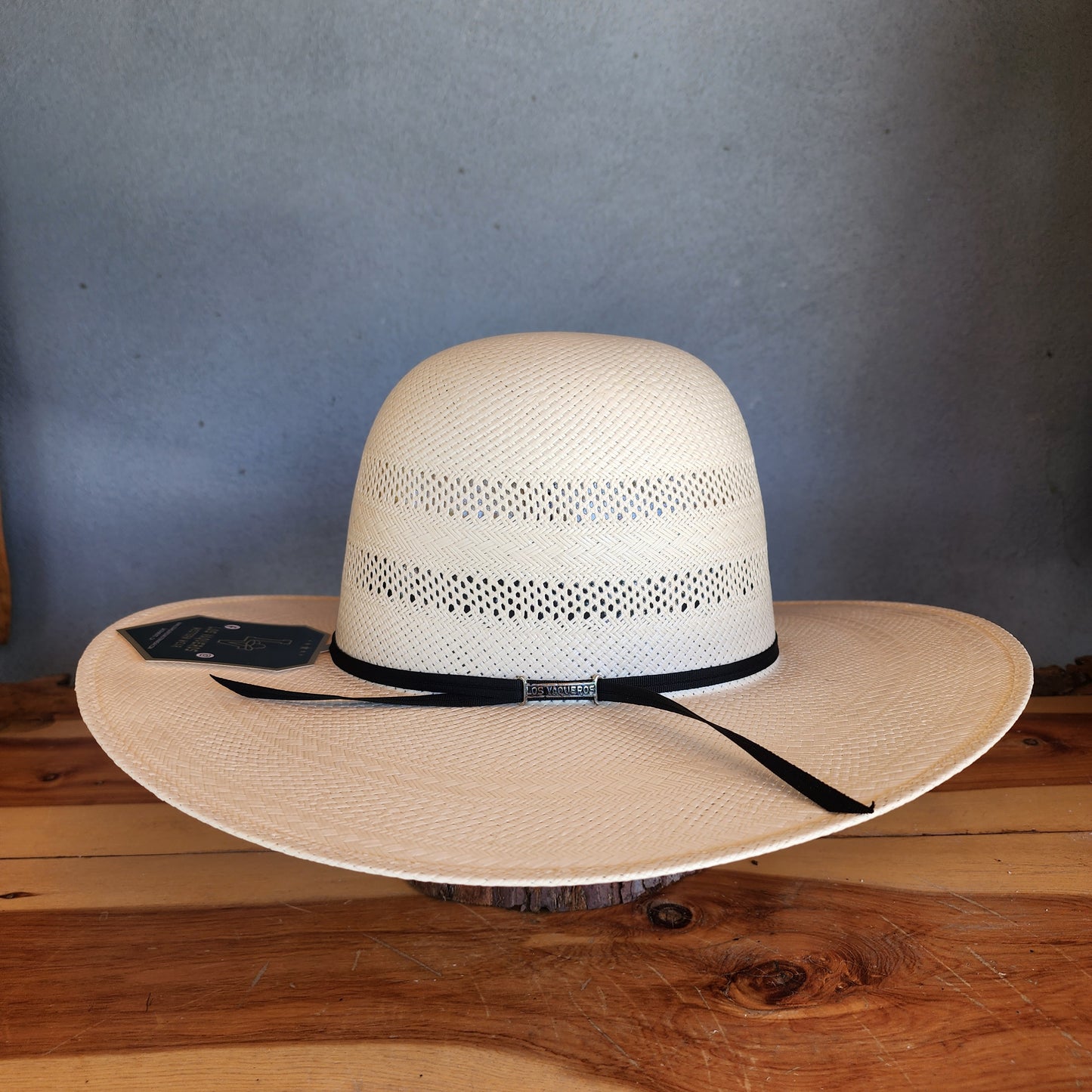Los Vaqueros Straw Hat Open Regular Crown Two Rounds White