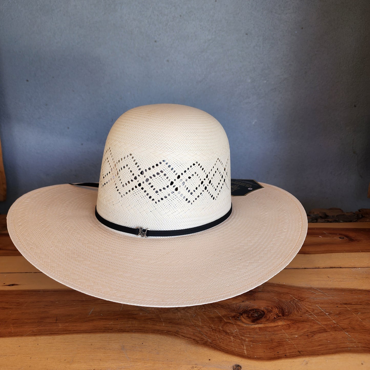 Los Vaqueros Straw Hat Open Regular Crown Double Diamond White