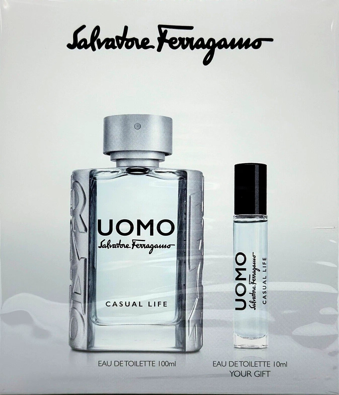 Uomo By Salvatore Ferragamo Casual Life Man Eau de Toilette Natural Spray 3.4 OZ Travel Set