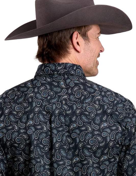 Roper Men's Long Sleeve Snap Paisley Stamps Black Western Shirt