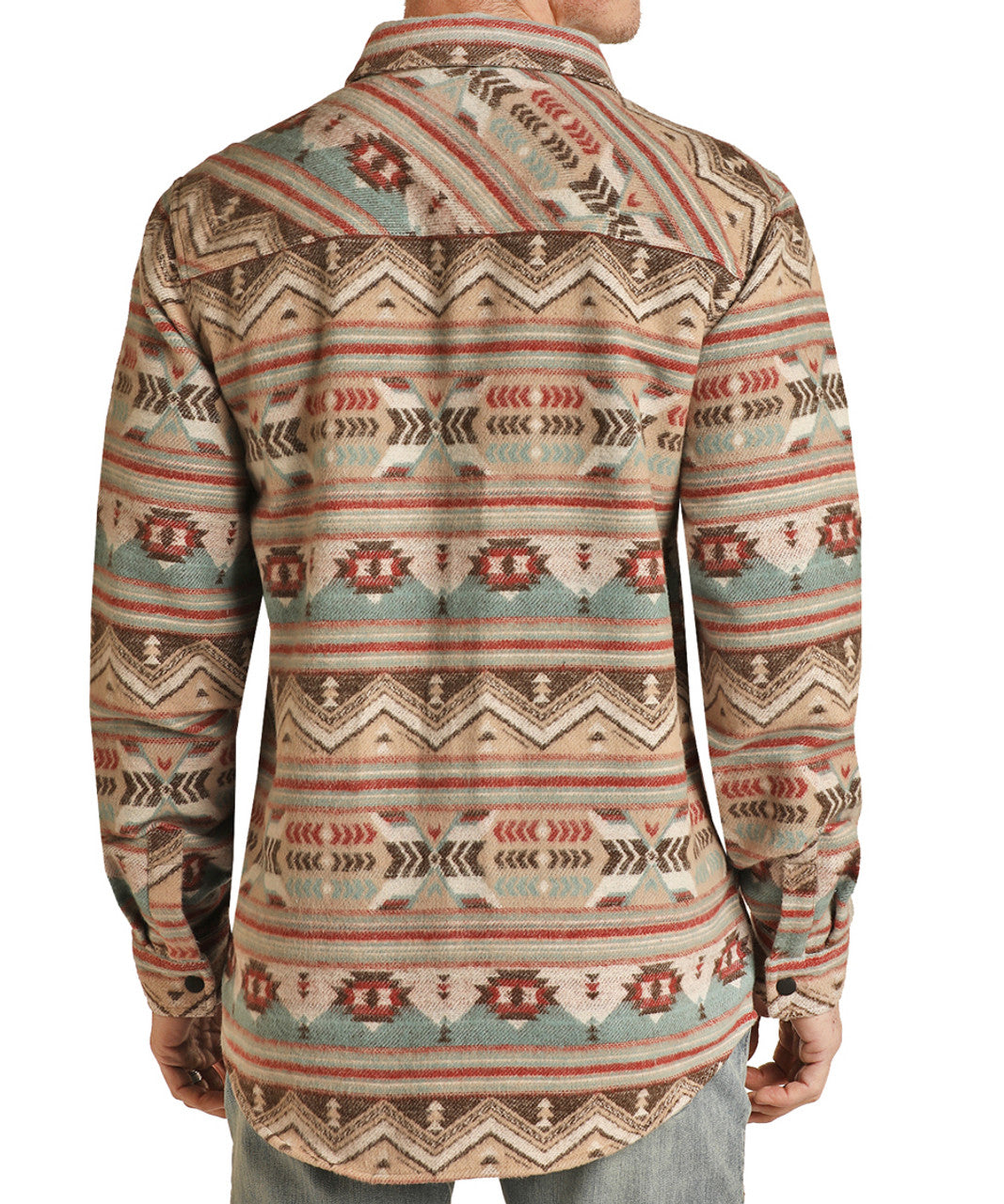 Rock & Roll Denim Men's Cotton Aztec Print Shirt Jacket Tan